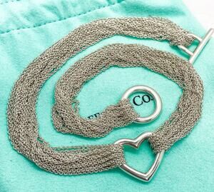 Tiffany & Co. Mesh Multi-Strand Heart Toggle Necklace Sterling Silver 15.5 Inch
